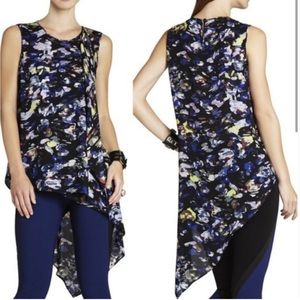 BCBGMAXAZRIA Edythe Asymetrical Ruffle Flowing Top XS